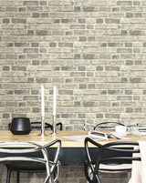 Distressed Neutral Brick Gray & Tan by NextWall Peel & Stick Peel & Stick Wallpaper – NextWall NW31705