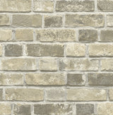 Distressed neutral brick peel and stick wallpaper in gray and tan tones
