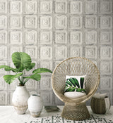 Distressed Tin Tile Linen & Charcoal by NextWall Peel & Stick Peel & Stick Wallpaper – NextWall NW32100