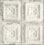 Distressed Tin Tile peel and stick wallpaper pattern in off-white with charcoal distressing