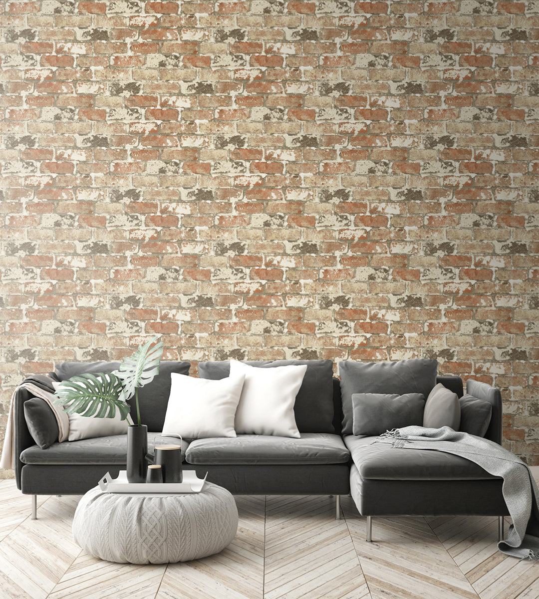Weathered Red Brick Red Brick & Charcoal by NextWall Peel & Stick Brick Peel & Stick Wallpaper – NextWall NW32301