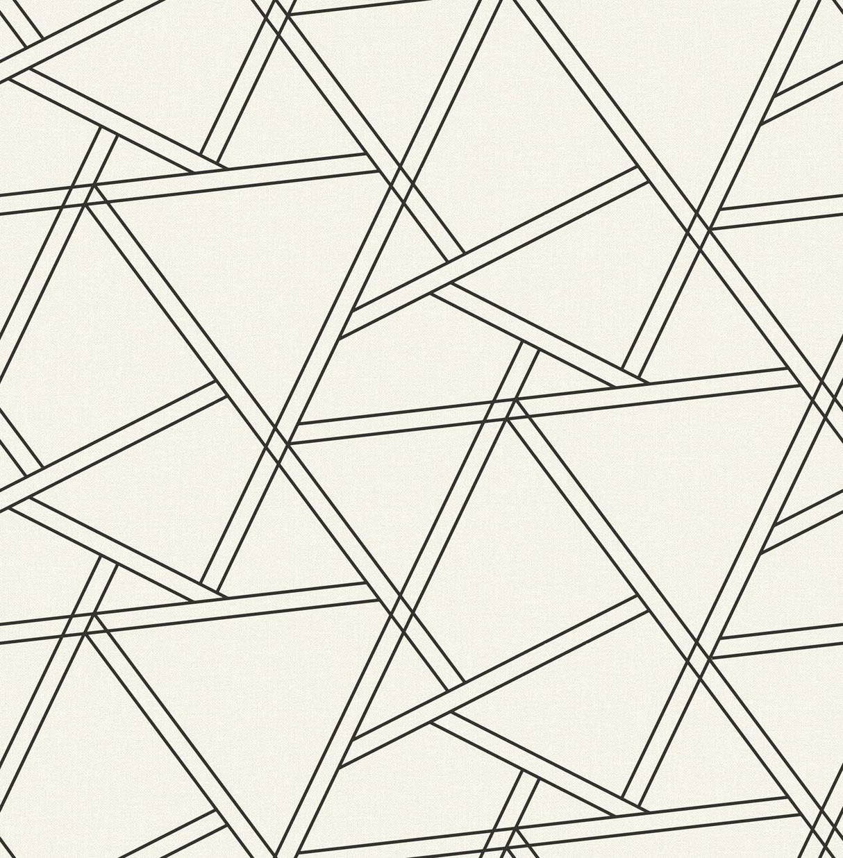 Railroad Geometric peel and stick wallpaper in pearl shimmer and ebony with a modern metallic geometric line pattern.