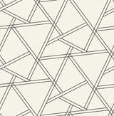 Railroad Geometric peel and stick wallpaper in pearl shimmer and ebony with a modern metallic geometric line pattern.