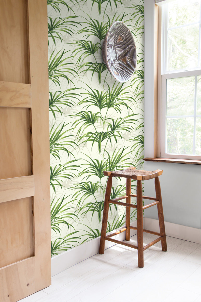Tropical Palm Leaf Green and Off-White by NextWall Peel & Stick Botanical Wallpaper – NextWall NW32504