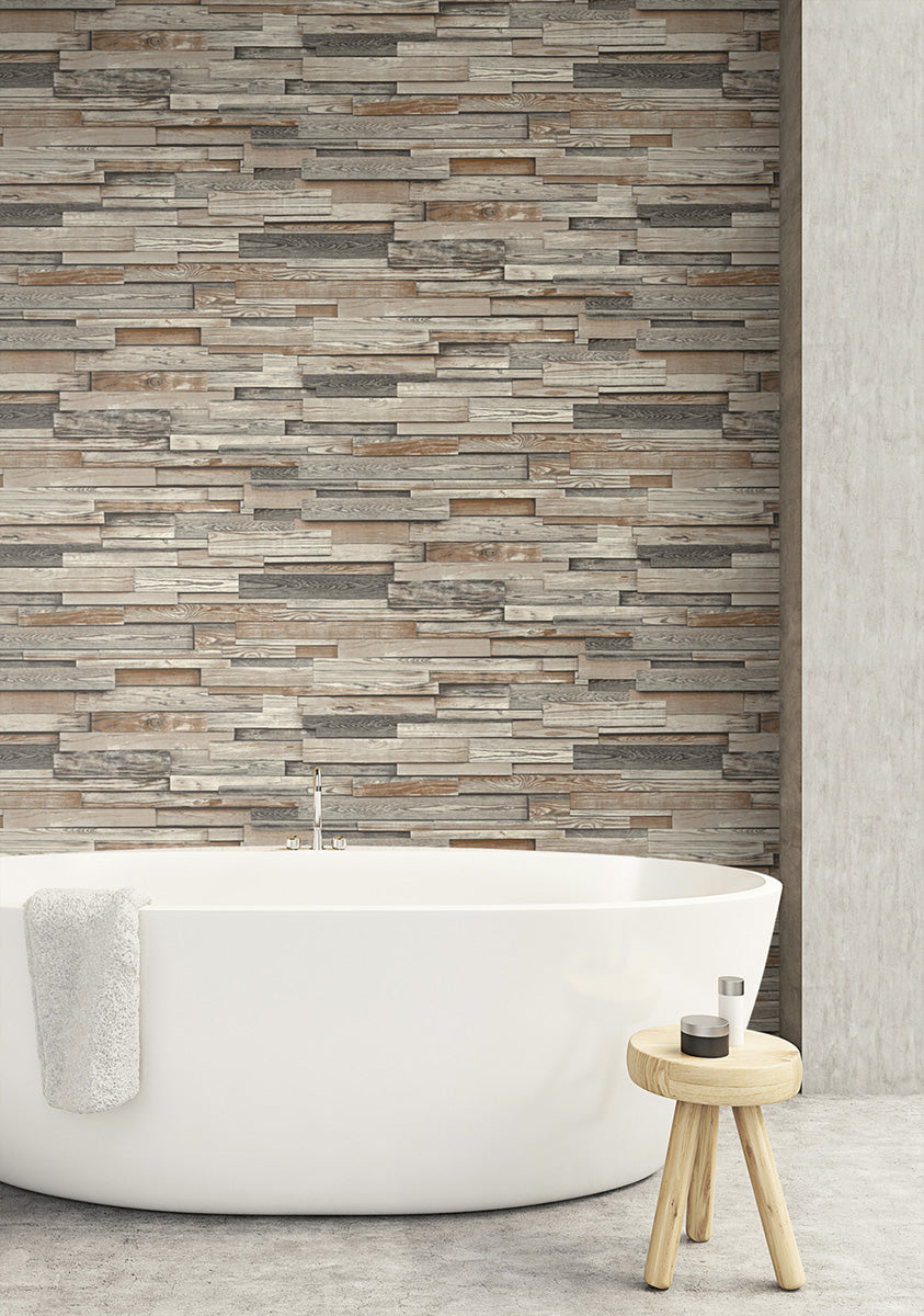 Reclaimed Wood Plank Charcoal and Brown by NextWall Peel & Stick Peel & Stick Wallpaper – NextWall NW32601