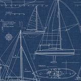 Navy blue sailboat blueprint peel and stick wallpaper pattern