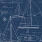 Navy blue sailboat blueprint peel and stick wallpaper pattern