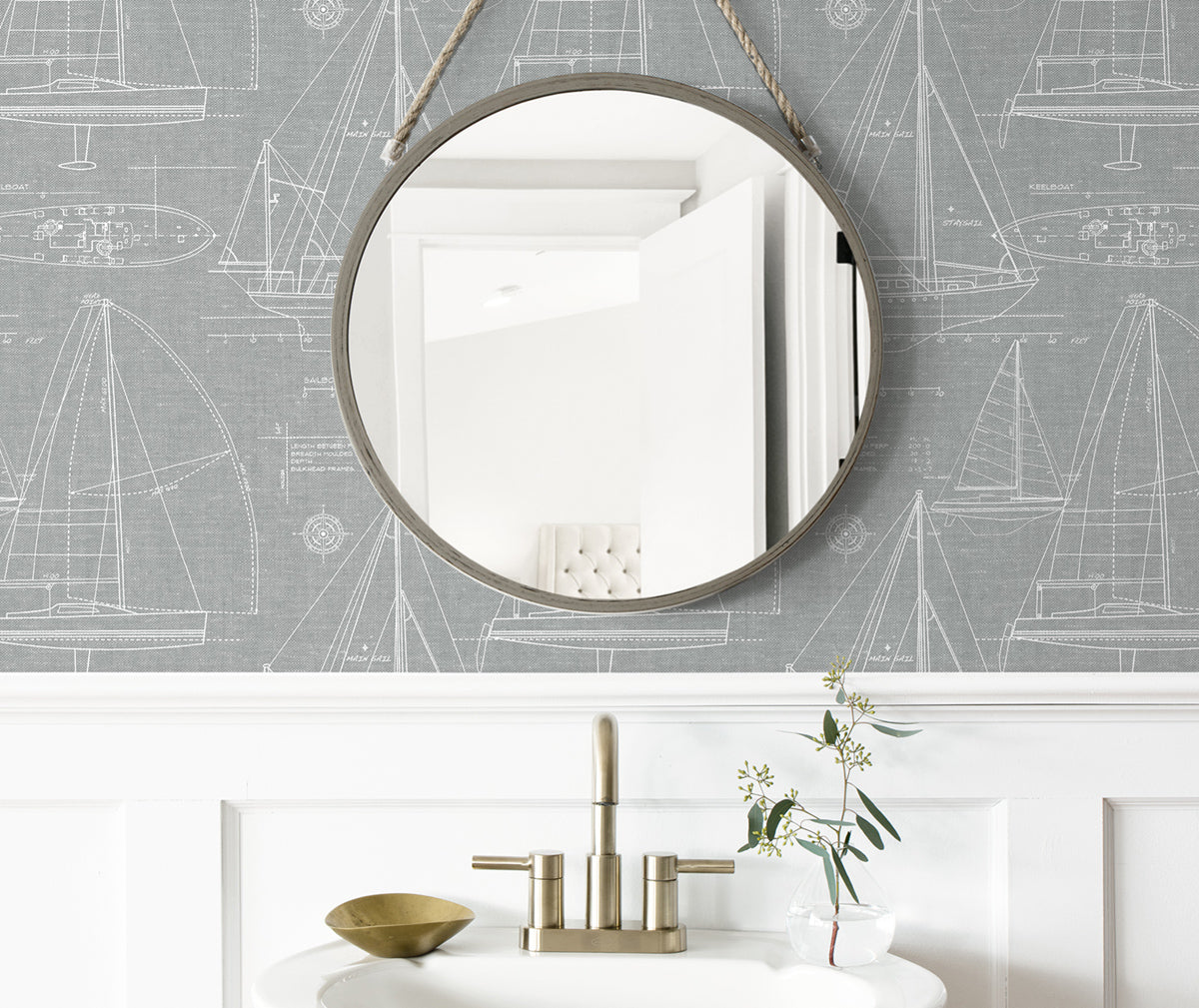 Yacht Club Gray by NextWall Peel & Stick Nautical Blueprint Peel & Stick Wallpaper – NextWall NW32908