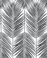 Paradise Palm peel and stick wallpaper in ebony featuring black palm fronds on a light background