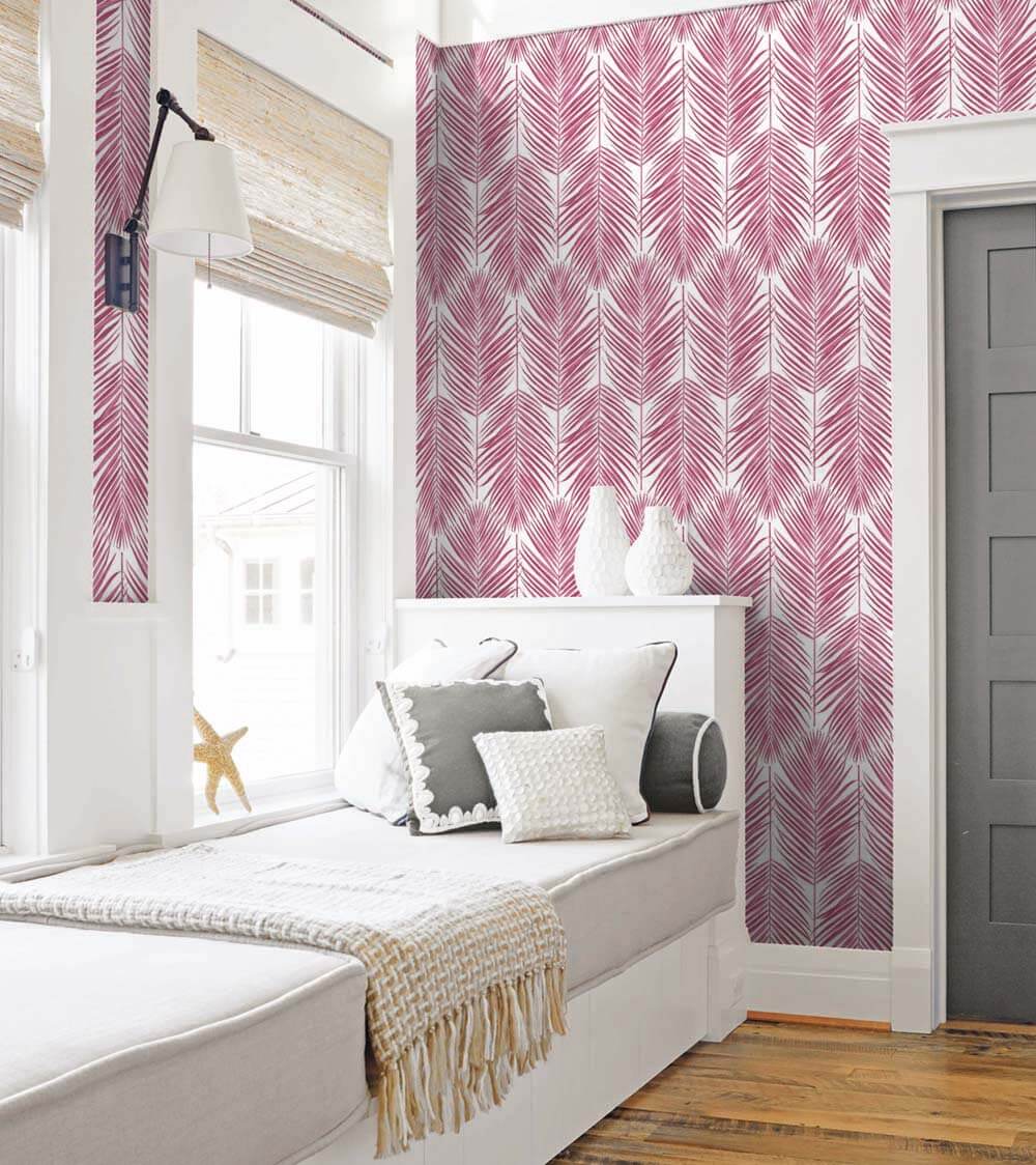 Paradise Palm Cerise Pink by NextWall Peel & Stick Palm Leaf Wallpaper – NextWall NW33001