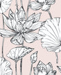 Lotus Floral peel and stick wallpaper in Blush & Ebony with line-drawn lotus blooms