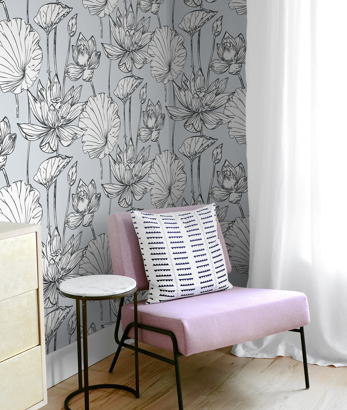 Lotus Floral Gray & Ebony by NextWall Peel & Stick Floral Peel & Stick Wallpaper – NextWall NW33108