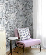 Lotus Floral Gray & Ebony by NextWall Peel & Stick Floral Peel & Stick Wallpaper – NextWall NW33108