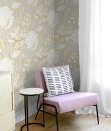 Lotus Floral Metallic Gold & Gray by NextWall Peel & Stick Peel & Stick Wallpaper – NextWall NW33118
