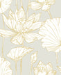 Lotus Floral peel and stick wallpaper in metallic gold and gray