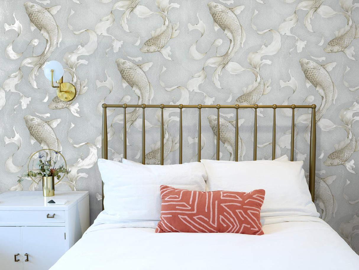 Koi Fish Metallic Champagne & Gray by NextWall Peel & Stick Koi Fish Peel & Stick Wallpaper – NextWall NW33208