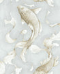 Koi Fish peel and stick wallpaper in metallic champagne and gray with koi fish motif