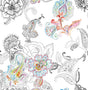 Colorful paisley peel and stick wallpaper in multicolor on a white background