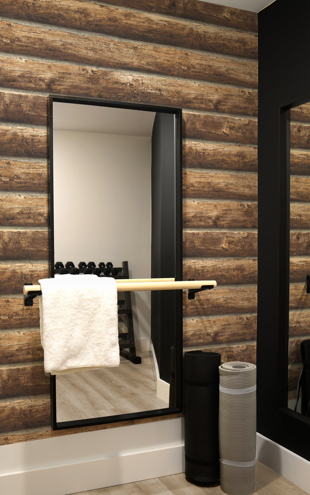 Log Cabin Walnut by NextWall Peel & Stick Rustic Wood Look Peel & Stick Vinyl Wallpaper – NextWall NW33905