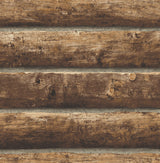 NextWall Log Cabin walnut peel and stick vinyl wallpaper with rustic log wood plank print