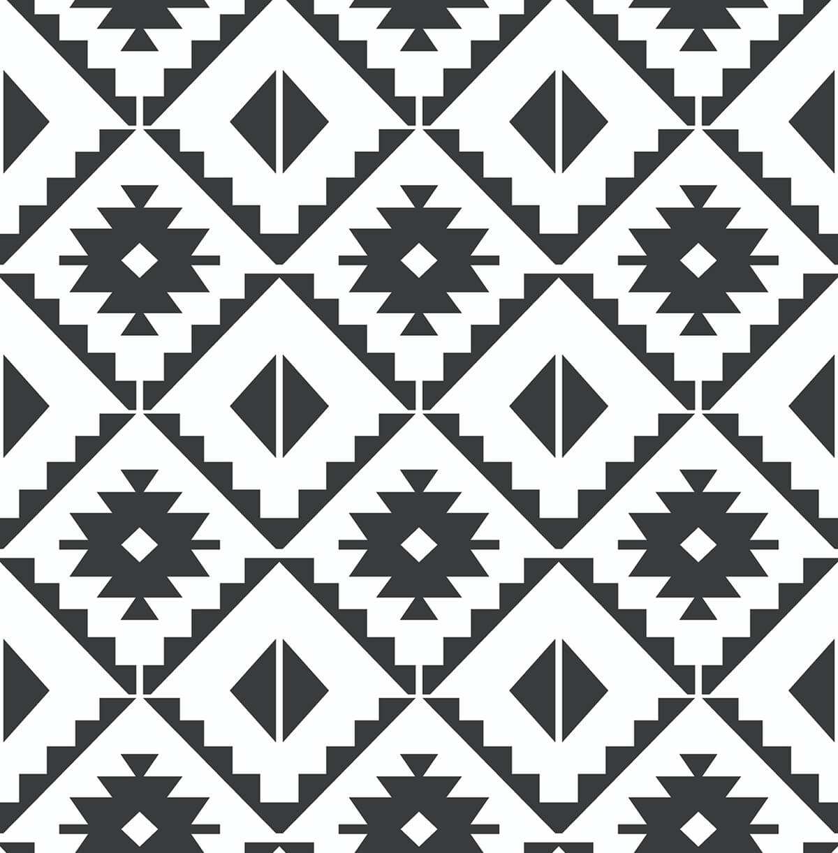 Black and white Southwest tile geometric peel and stick wallpaper pattern