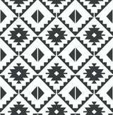 Black and white Southwest tile geometric peel and stick wallpaper pattern