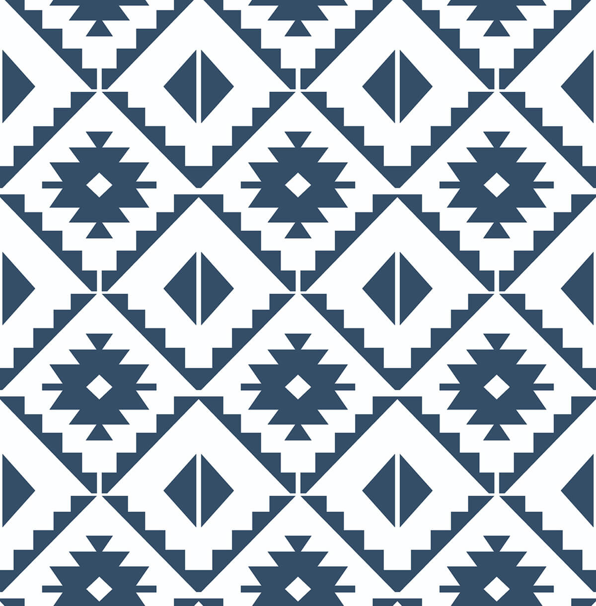 Navy blue and white Southwestern geometric tile peel and stick wallpaper pattern