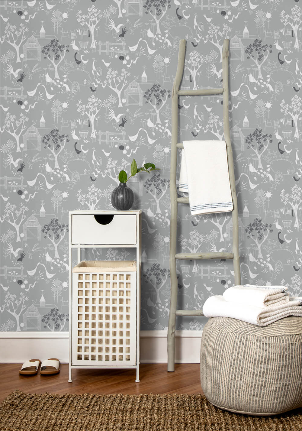 Rise and Shine Grey by NextWall Peel & Stick Farm Scenic Peel & Stick Wallpaper – NextWall NW34308