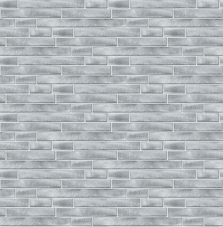 Silver brushed metal subway-tile look peel and stick wallpaper pattern