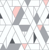 Kaleidoscope pink and charcoal geometric peel and stick wallpaper pattern