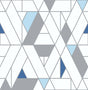 Kaleidoscope geometric peel and stick wallpaper in blue and gray triangles