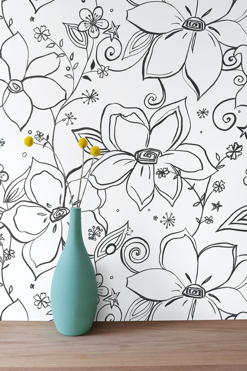 Linework Floral Black by NextWall Peel & Stick Peel & Stick Floral Wallpaper – NextWall NW34900