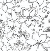 Linework Floral black peel and stick wallpaper with large outlined flowers
