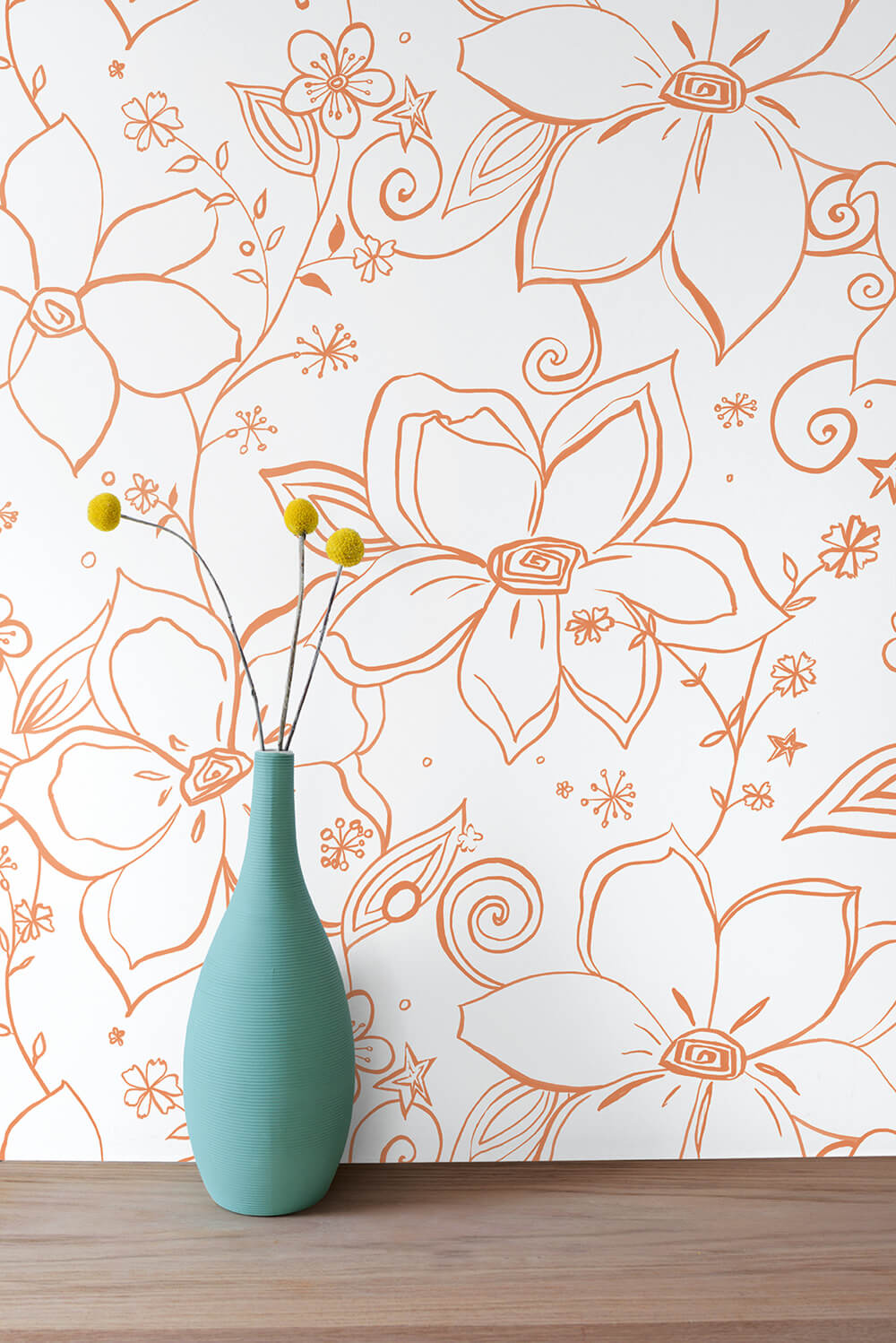 Linework Floral Orange by NextWall Peel & Stick Floral Peel & Stick Wallpaper – NextWall NW34905