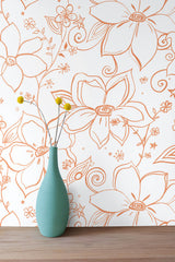 Linework Floral Orange by NextWall Peel & Stick Floral Peel & Stick Wallpaper – NextWall NW34905