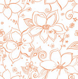 Linework Floral peel and stick wallpaper in orange line-art floral pattern on a white background