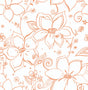 Linework Floral peel and stick wallpaper in orange line-art floral pattern on a white background