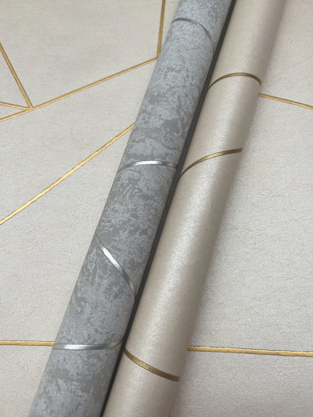 Nazca Almond & Gold Geometric Metallic Wallpaper - York NW3500