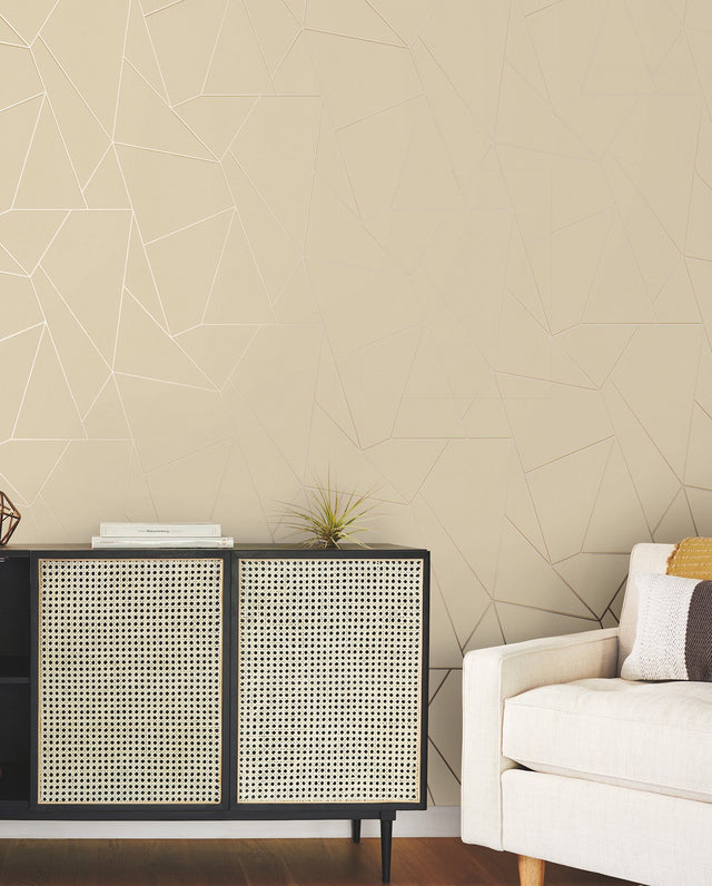 Nazca Almond & Gold Geometric Metallic Wallpaper - York NW3500