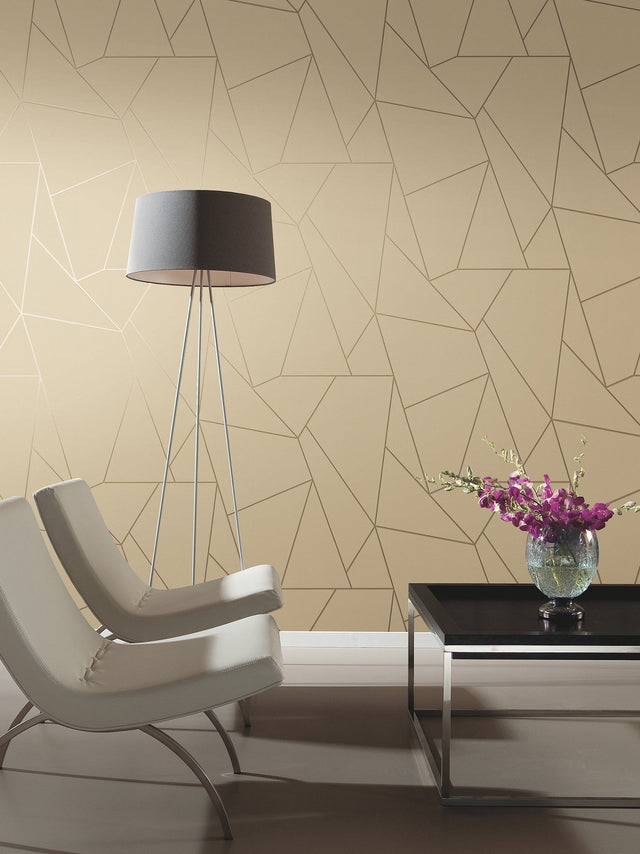 Nazca Almond & Gold Geometric Metallic Wallpaper - York NW3500