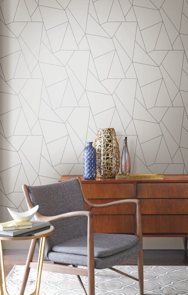 Nazca White & Silver Geometric Metallic Non Woven Wallpaper - York NW3501