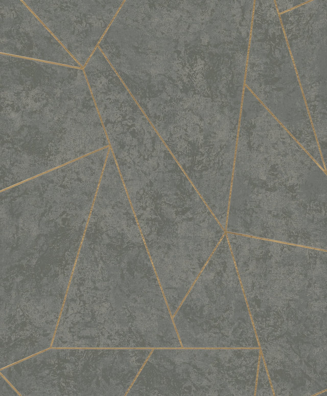 Nazca Dark Grey & Gold Geometric Metallic Wallpaper - York NW3502