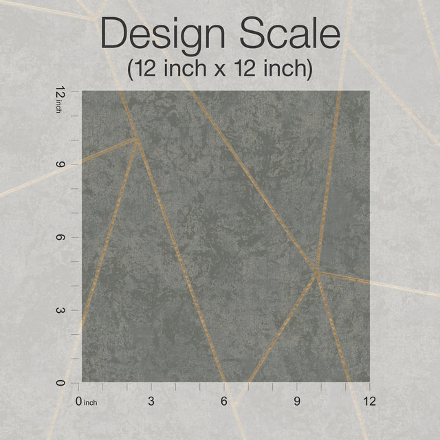 Nazca Dark Grey & Gold Geometric Metallic Wallpaper - York NW3502
