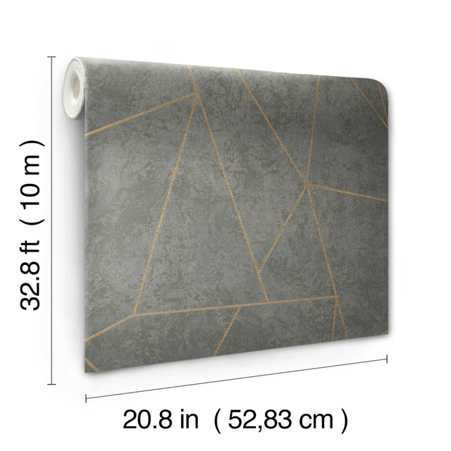 Nazca Dark Grey & Gold Geometric Metallic Wallpaper - York NW3502