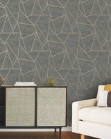Nazca Dark Grey & Gold Geometric Metallic Wallpaper - York NW3502