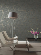 Nazca Dark Grey & Gold Geometric Metallic Wallpaper - York NW3502
