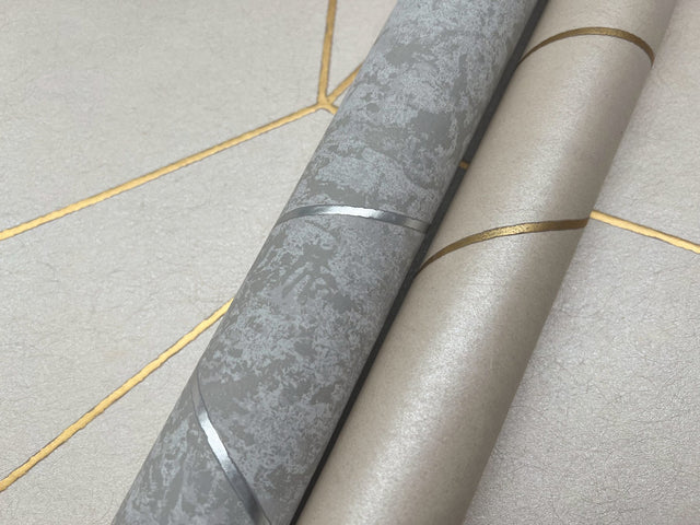 Nazca Light Grey & Silver Geometric Metallic Non Woven Wallpaper - York NW3503