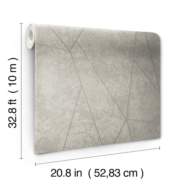 Nazca Light Grey & Silver Geometric Metallic Non Woven Wallpaper - York NW3503