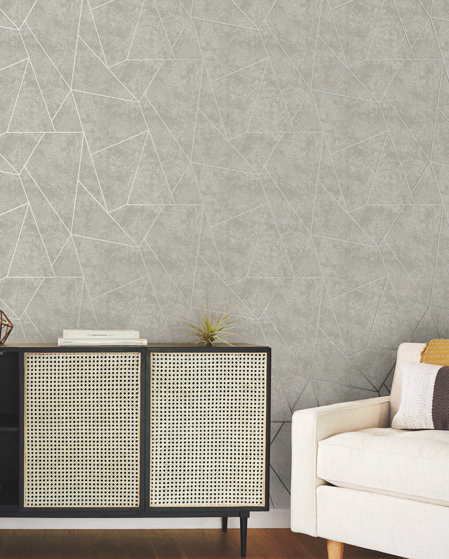 Nazca Light Grey & Silver Geometric Metallic Non Woven Wallpaper - York NW3503