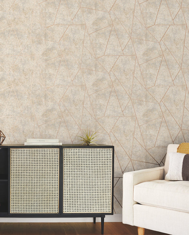 Nazca Neutral & Gold Wallpaper with Metallic Geometric Pattern - York NW3504